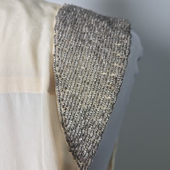 Aryn K. Cream SILK Beaded Hidden-Button-Front Top Size Large L Sleeveless - Picture 7 of 10